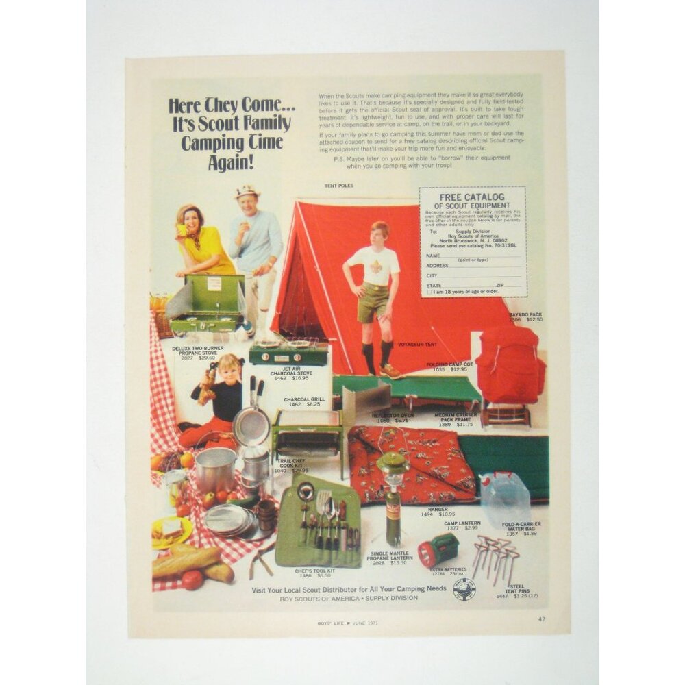 Here They Come Scout Family Camping Time Ad Print June 1971